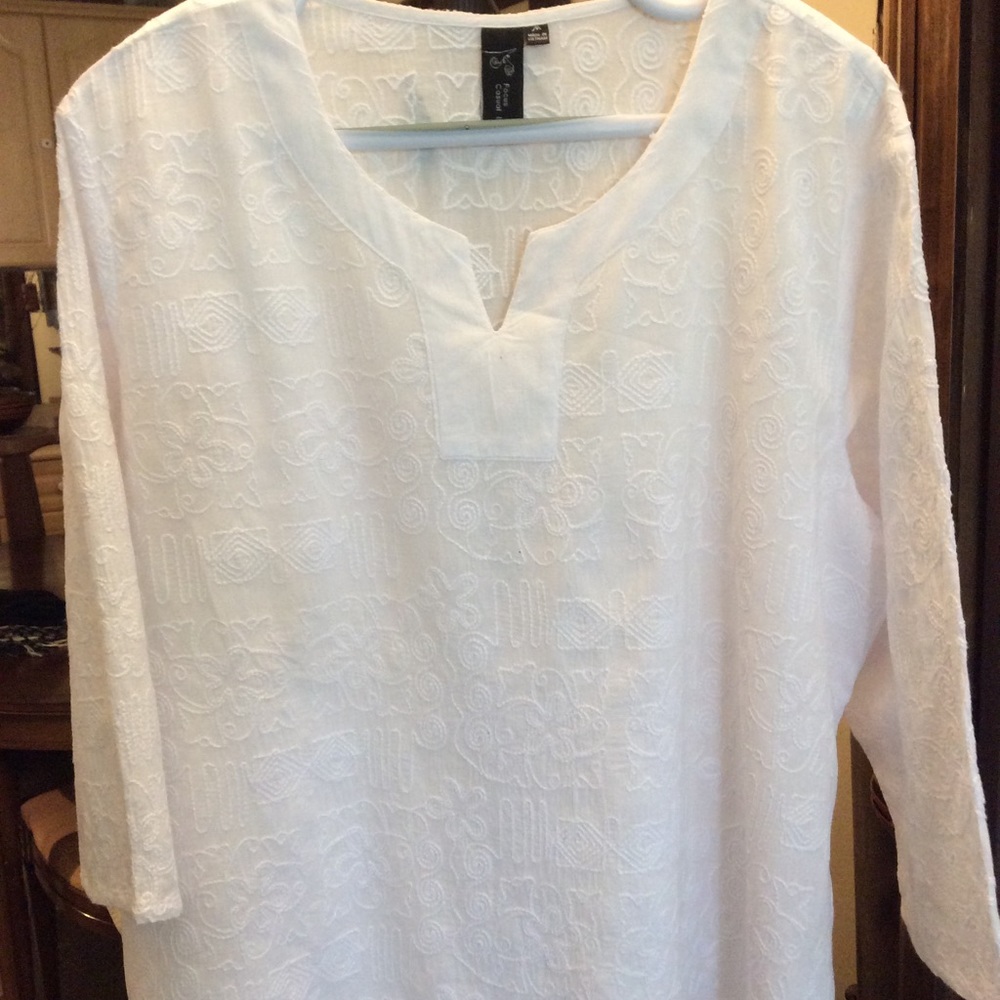 White cotton top, beautifully embroidered